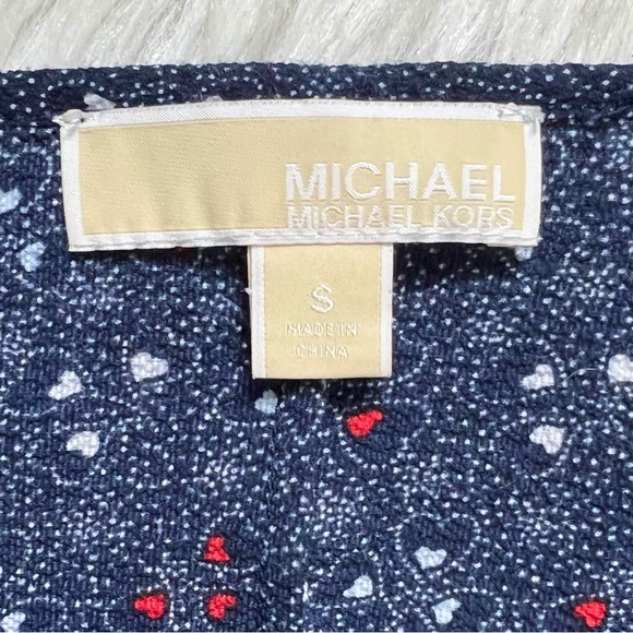 Michael Kors Heart Print Tie Waist 3/4 Bell Sleeve Navy Blue Red Peasant Top S - Picture 8 of 9